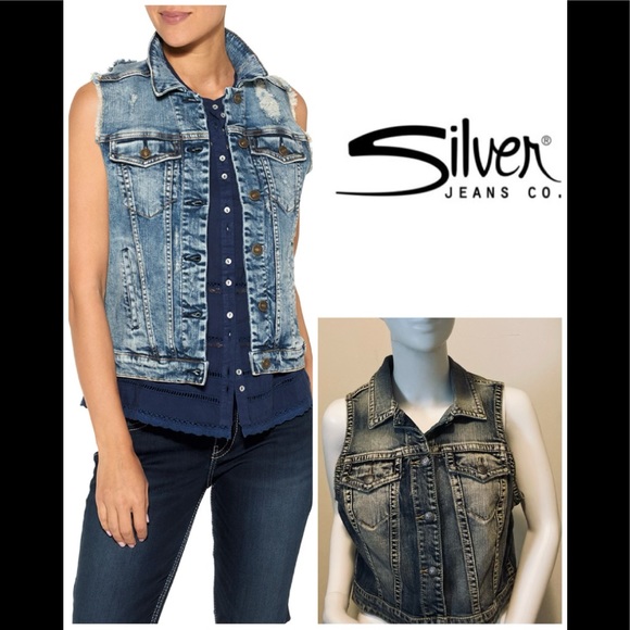 🆕👩🏽🦳SILVER CO DENIM VEST WITH STRETCH👩🏽🦳🆕 - Picture 1 of 12